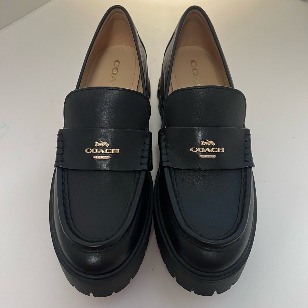 Coach Black Loafers with Chunky Sole and Gold Logo
